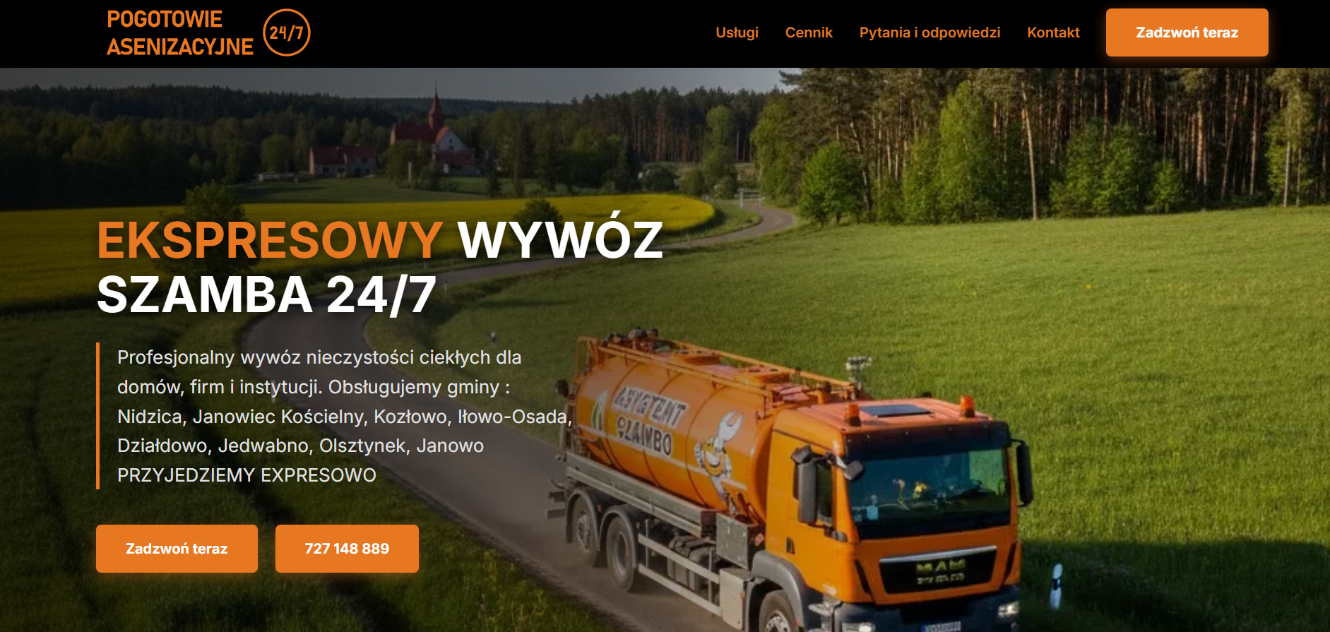 Strona wizytówkowa – Usługi Asenizacyjne